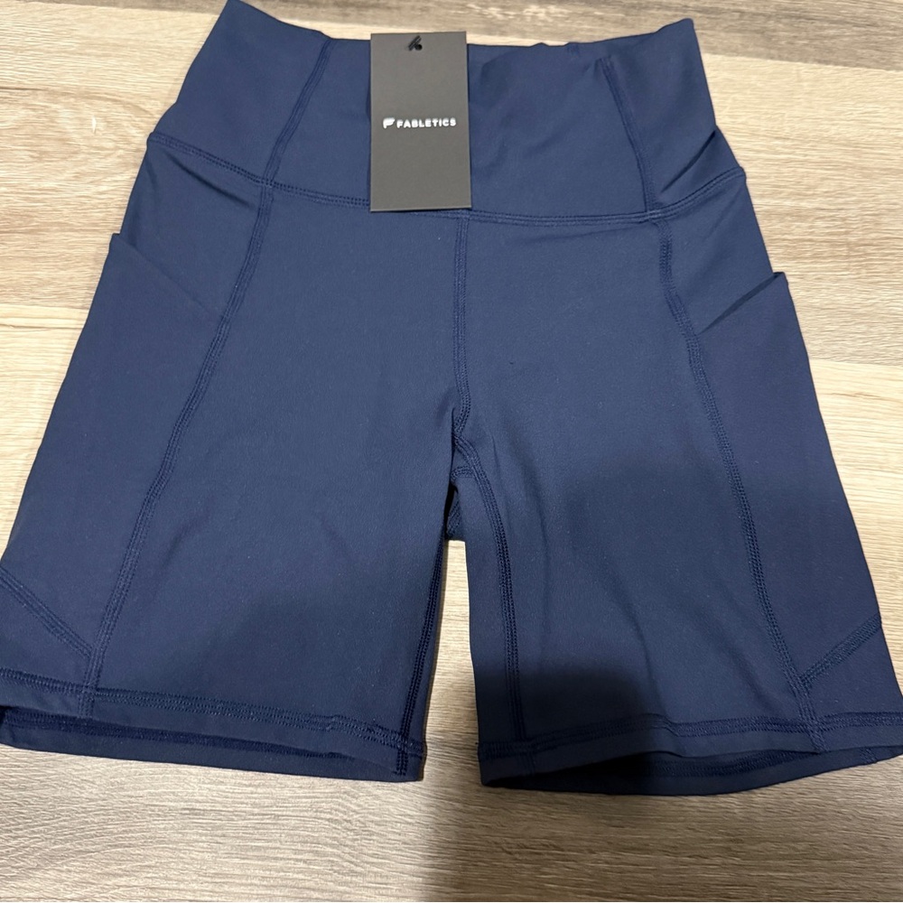 Fabletics Blue Bike Shorts with Minimalist Design
